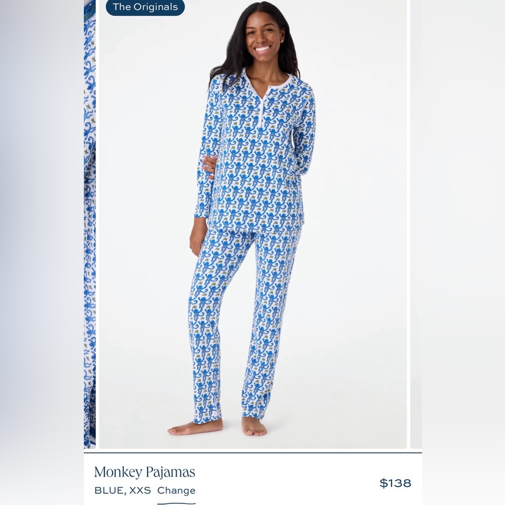 Roller Rabbit Blue Monkey Pajamas XL